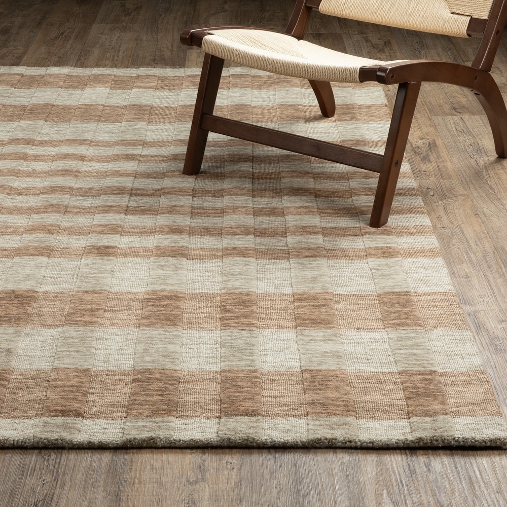 Thalia Scandinavian Textured Stripes Beige/ Rust PET Yarn Area Rug