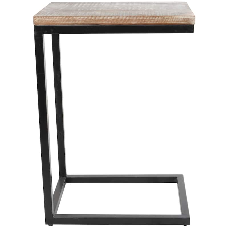 Brown Wood Rustic Accent Table with Black Metal Base