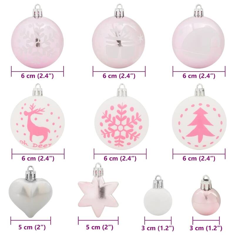 vidaXL Christmas Bauble Set 40 pcs White and Pink - 2.4 x 2.4 x 2.4