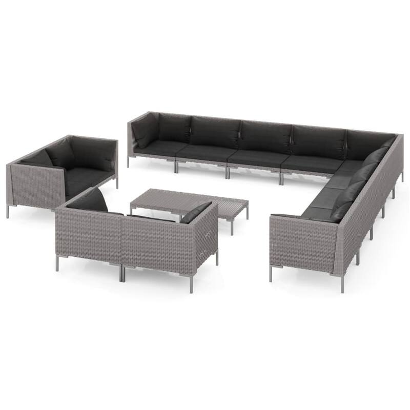 vidaXL Patio Lounge Set Outdoor Sectional Corner Sofa Poly Rattan Dark Grey - 27.6" x 27.6" x 24"
