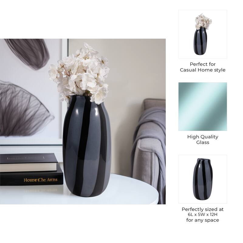 Glass Modern Striped Decorative Vase - Black