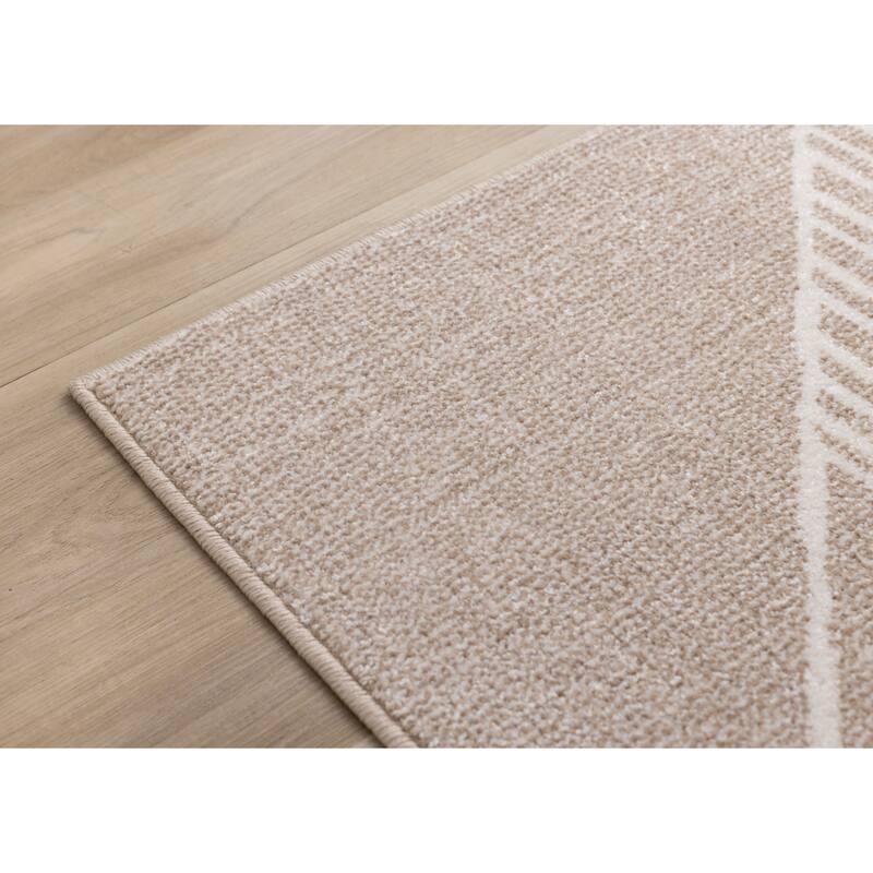 Beige Cream Diagonal Striped Design Rug