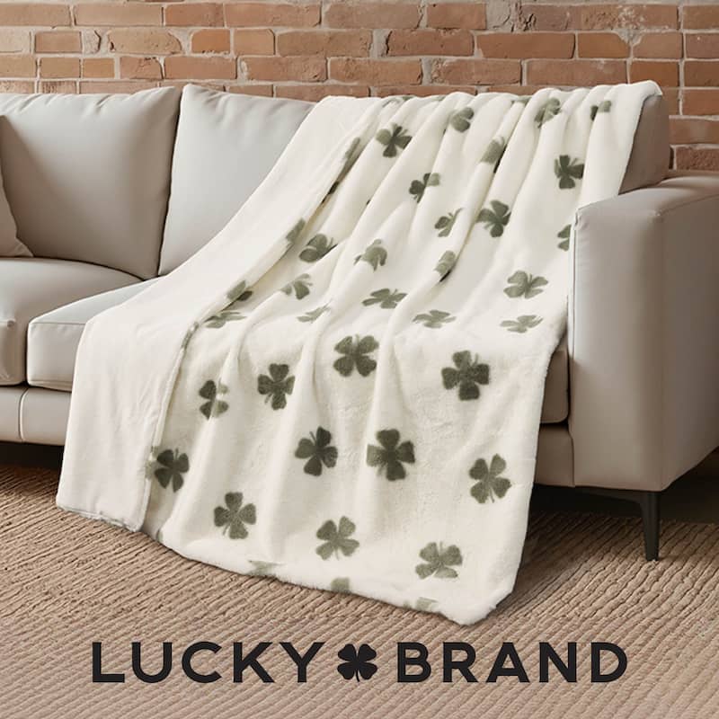Lucky Brand Clover Toss Faux Fur Throw Blankets