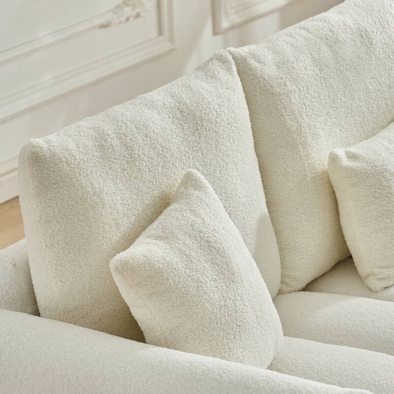 91.7" Modern Teddy Sectional Sofa with Storage Console, USB Ports & Cup Holders, Upholstered L-Shaped Couch with Chaise Lounges