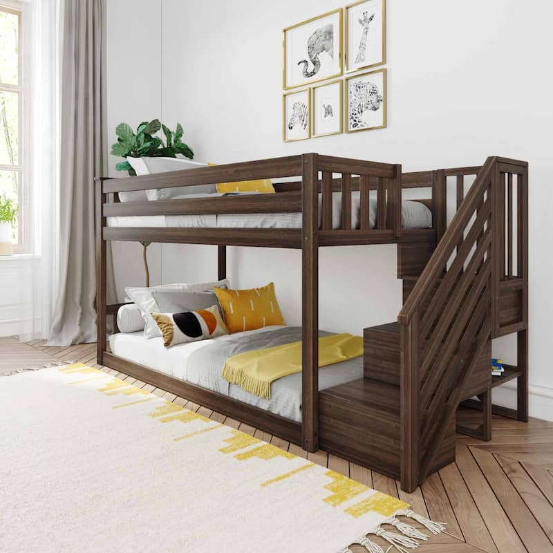 Max and Lily Twin over Twin Low Bunk Bed with Staircase