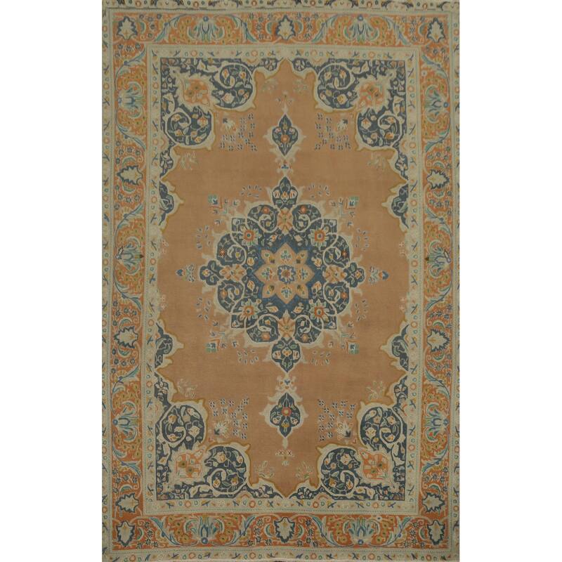 Hand Knotted Oriental 100% Wool Carpet Traditional Medallion Oranges & Rust Tabriz Area Rug - 10' 11'' X 7' 10''