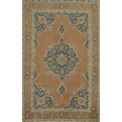 Hand Knotted Oriental 100% Wool Carpet Traditional Medallion Oranges & Rust Tabriz Area Rug - 10' 11'' X 7' 10''