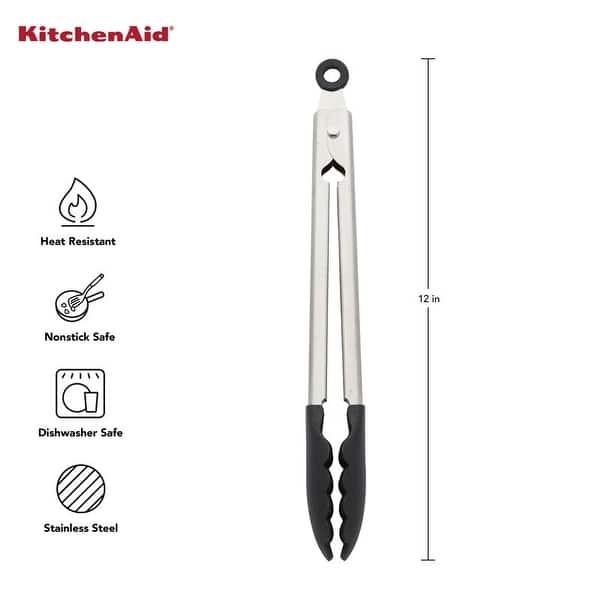 KitchenAid Gourmet Silicone Tipped Tong, Black - 1 piece - Bed Bath ...