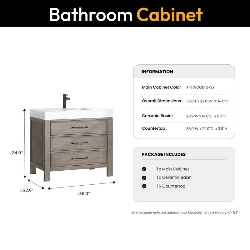 Leon 36 in. Single Bathroom Vanity with Composite Stone Top