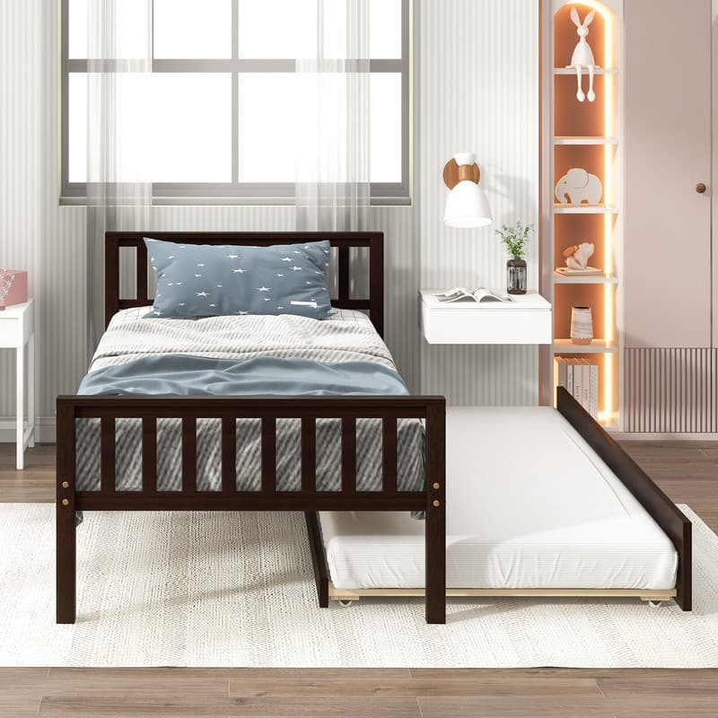Twin Size Platform Bed with Trundle, Headboard and Footboard