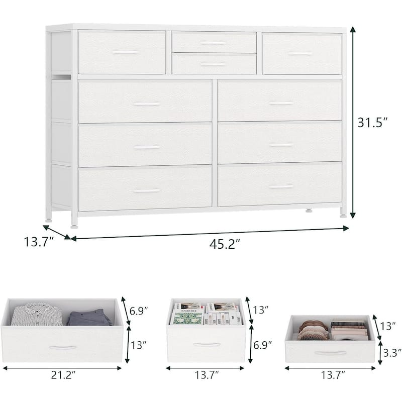 10 Drawer Dresser,TV Stand Entertainment Center Fabric Storage