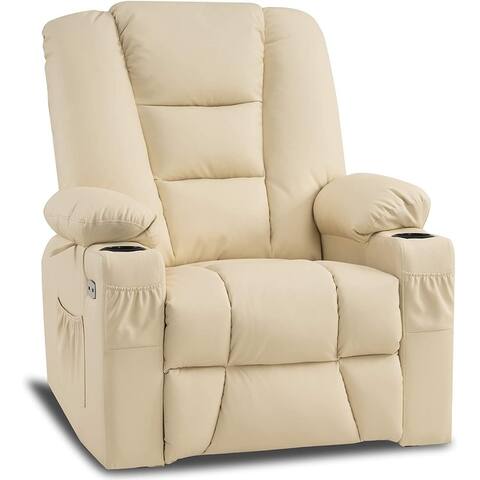 Mcombo Manual Swivel Glider Rocker Recliner Chair with Massage , USB Ports, 2 Side Pockets and Cup Holders, Faux Leather 8036