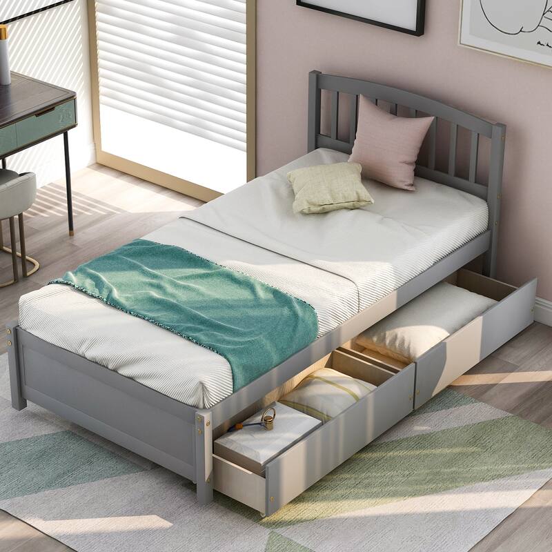 Platform Storage Bed Wood Bed Frame with Two Drawers and Headboard