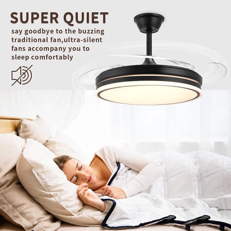 42 Inch Retractable Ceiling Fans with Lights, Modern LED Ceiling Fan Lights with Remote Control