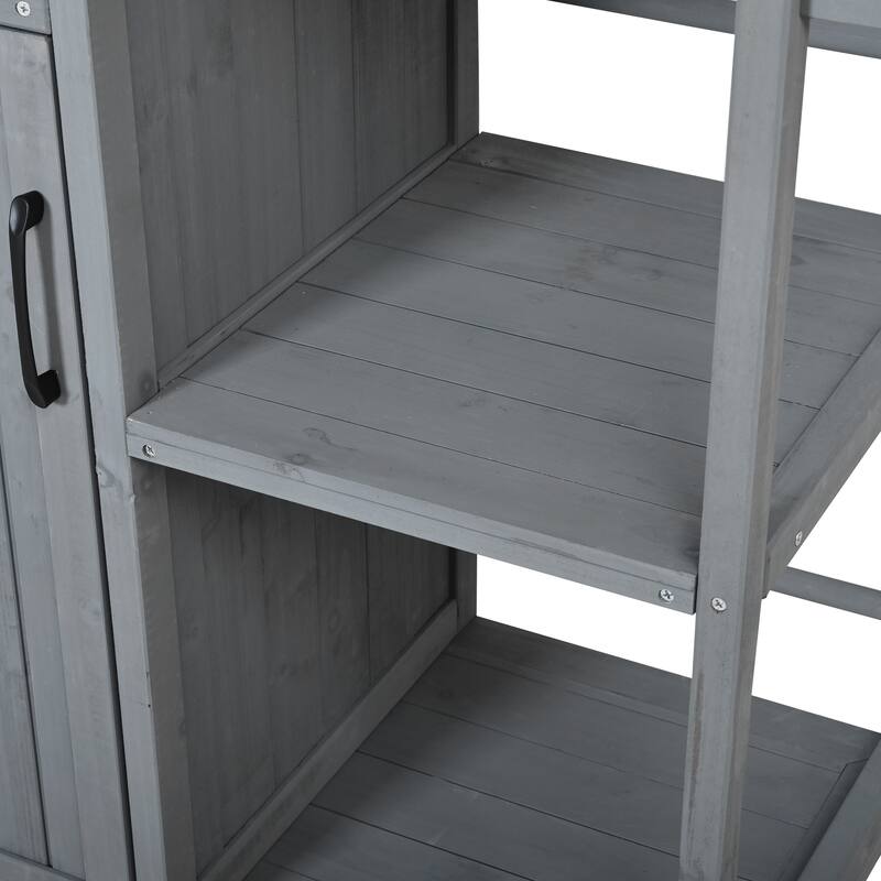 Fir Wood Outdoor Kitchen Prep Station Cart with Stainless Steel Top & Towel Rack