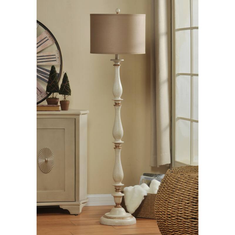 StyleCraft Charlton Crackled White and Gold Table Lamp - Taupe Hardback Silk Shade