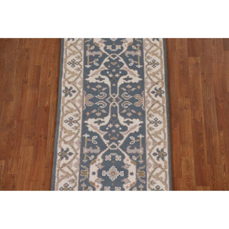 Blue Oushak Oriental Runner Rug Handmade Wool Carpet - 2'6"x 11'10"