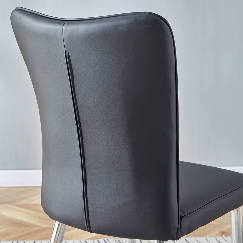 Roomfitters Black PU Leather Dining Chairs with Curved Back and Electroplated Metal Legs, Set of 4 for Modern Interiors