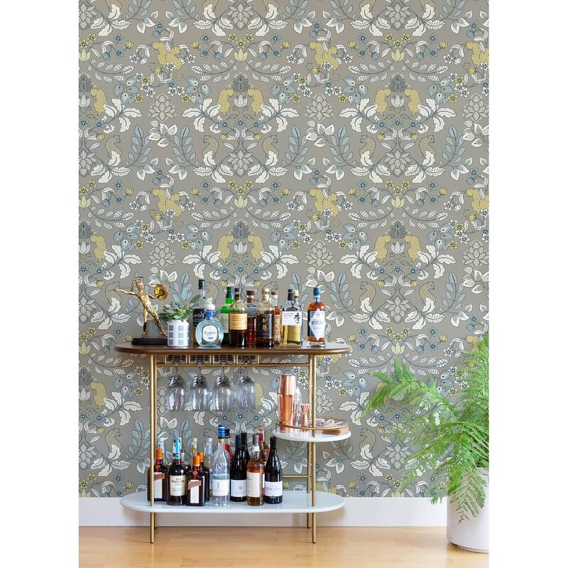 Scott Living Getty Grey Jungle Damask Wallpaper