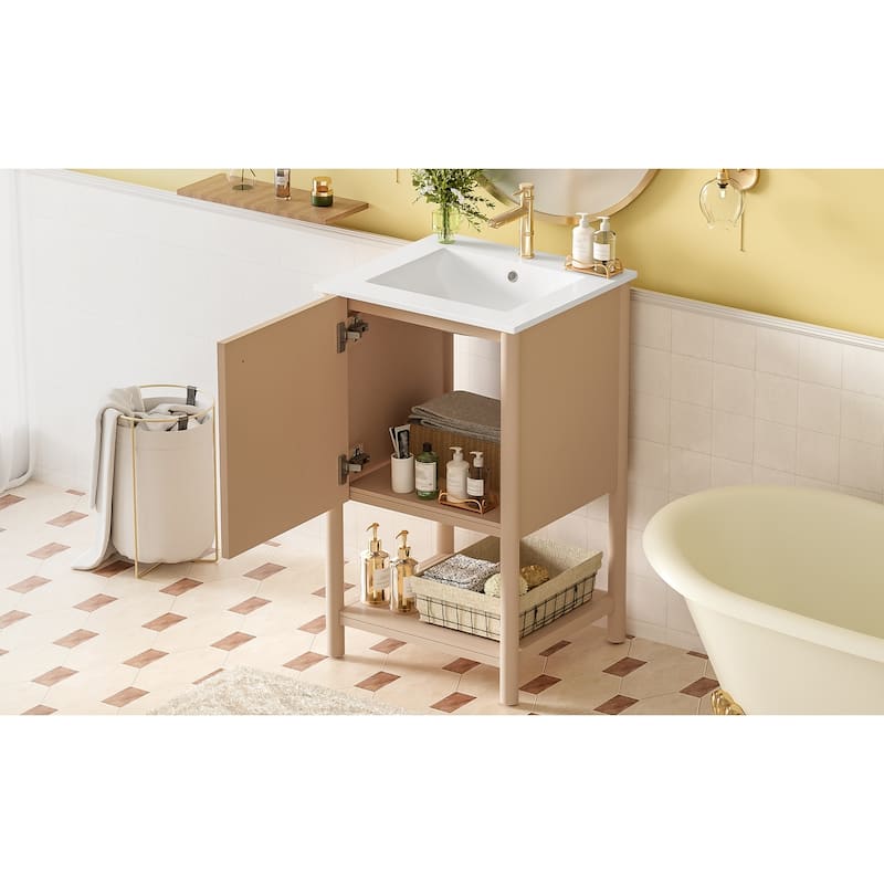 GDFStudio - French Single Bathroom Vanity with Ceramic Sink and Soft-Close Door - 20.2'W