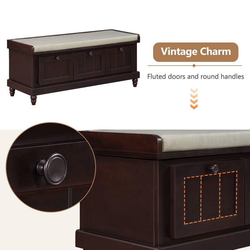 Classic Storage Bench with Cushioned Seat and 3 Drawers