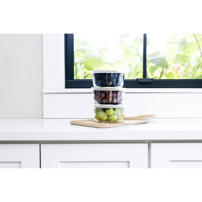 Glass Food Storage Containers Set - Round, 2-Cup (16oz) BPA-Free, Microwave & Oven Safe, Airtight Lids