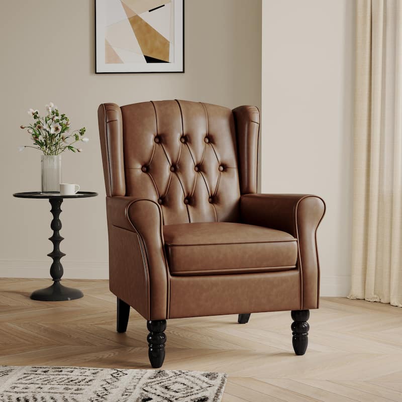 Button-Tufted Accent Chair Wingback Armchair - 38"H