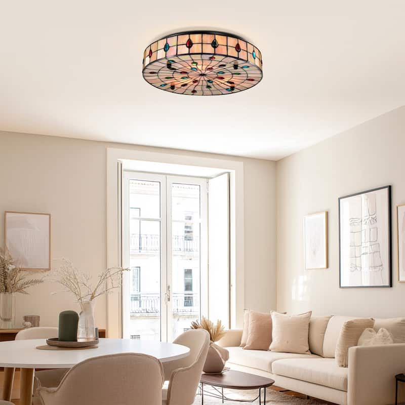 Brimsel Tiffany Style Stained Glass Flushmounted Ceiling Lamp