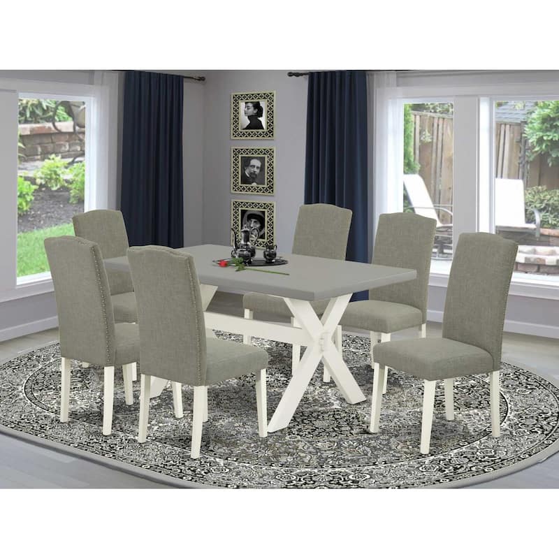 7-Piece Rectangle Natural Oak Finish Solid Wood Top Dining Table with 6 Parson-Chairs with