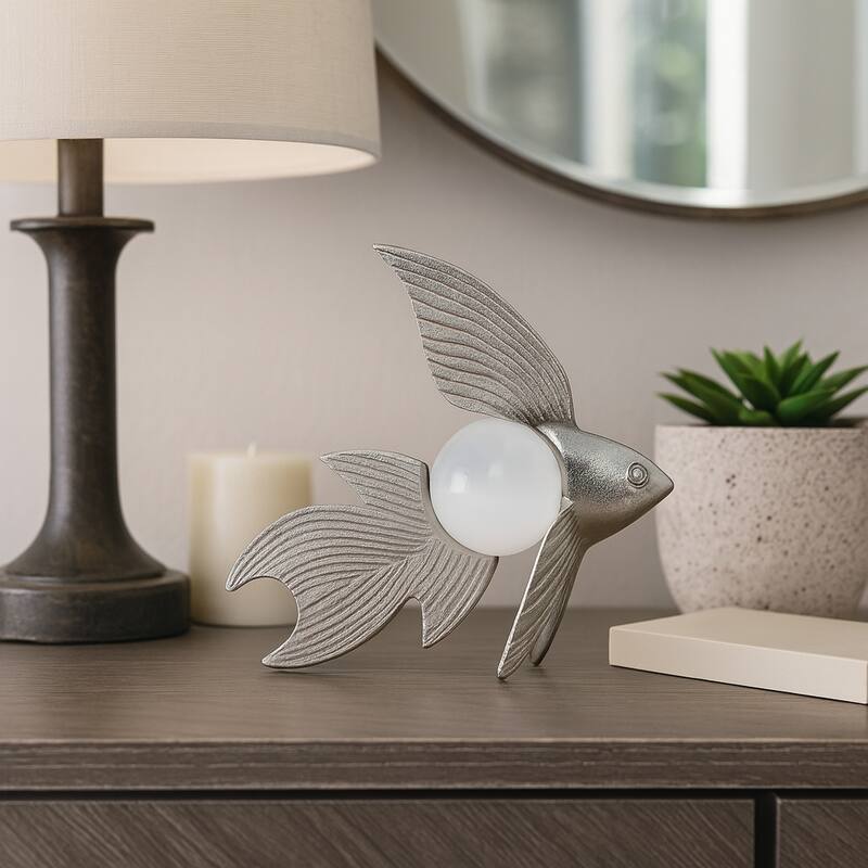 Metal Fish with Acrylic Ball Decorative Figurine - Silver - 9.5" x 3.5" x 9"