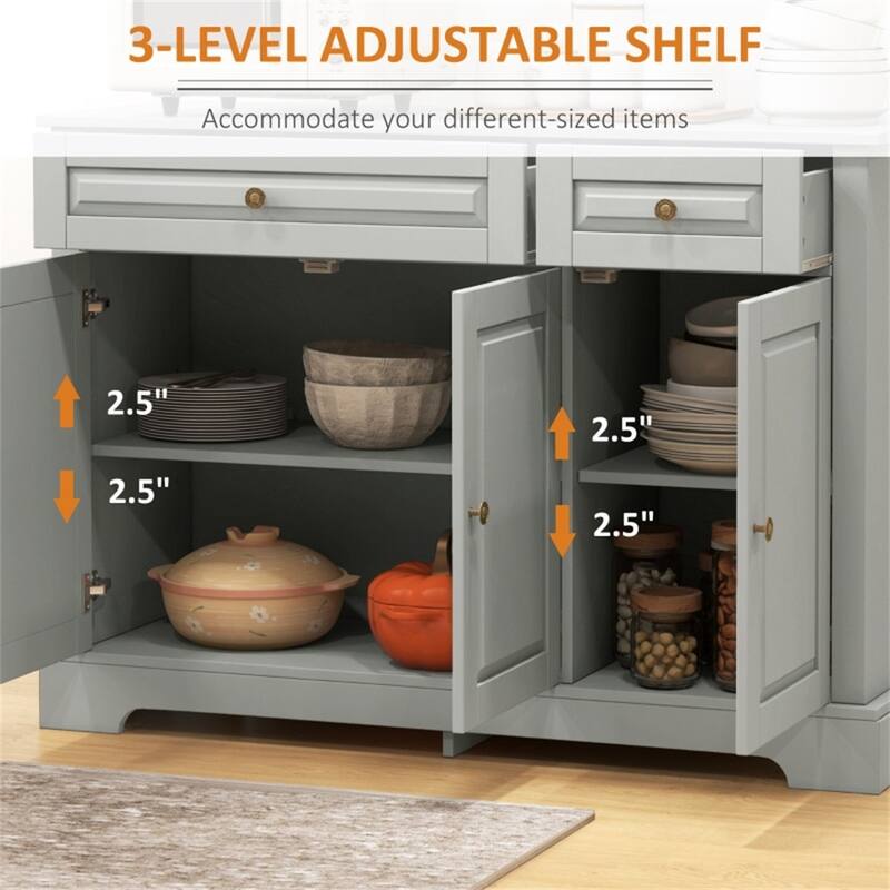 MDF Sideboard with Drawers and Cabinets for Kitchen Dining Living Room Storage - 45.25" W x 15.5" D x 32" H