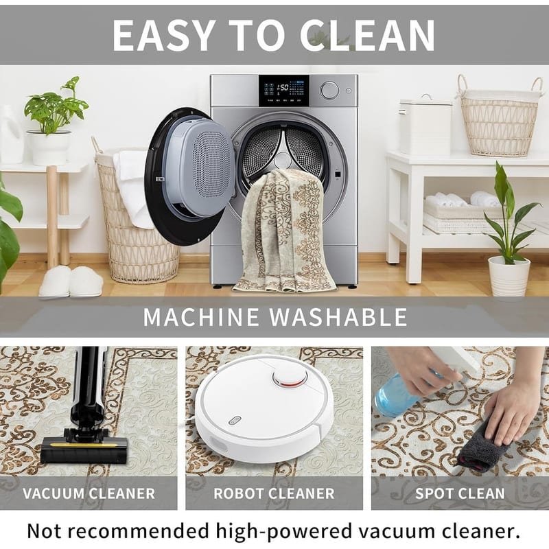 Round Rug 5ft Area Washable Boho Neutral Circle Rugs - 5' (Round)