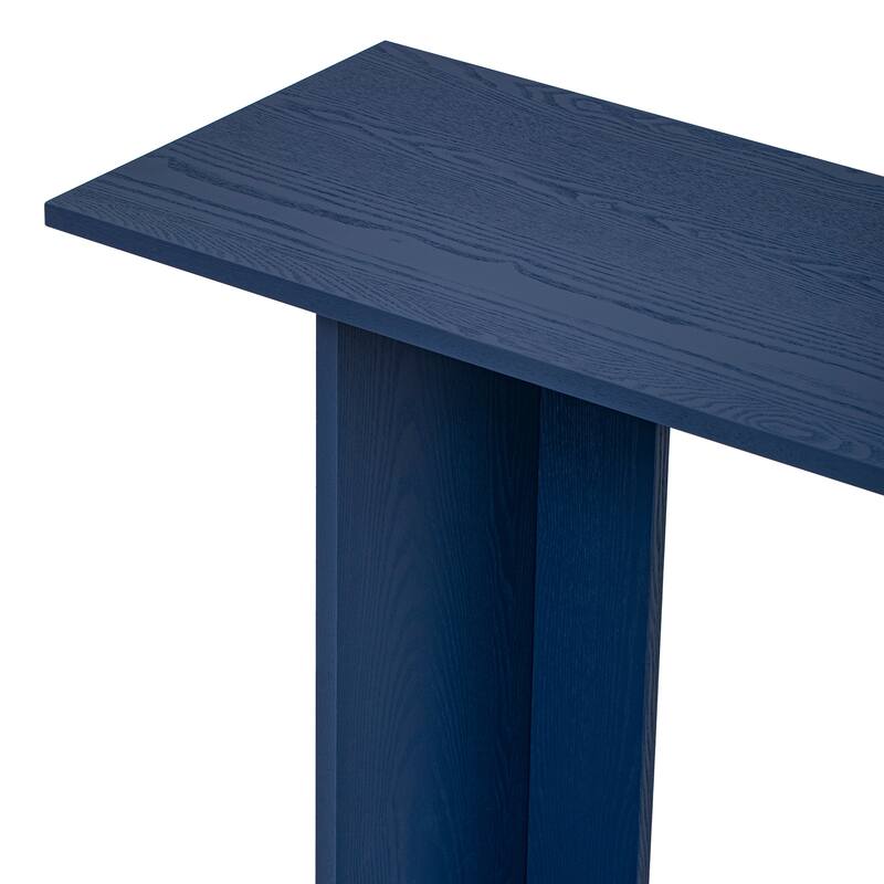 Modern Curved Design Ash Veneer Console Table with Lower Shelf, for Entryway Hallway Living Room, Foyer, Corridor, Navy Blue