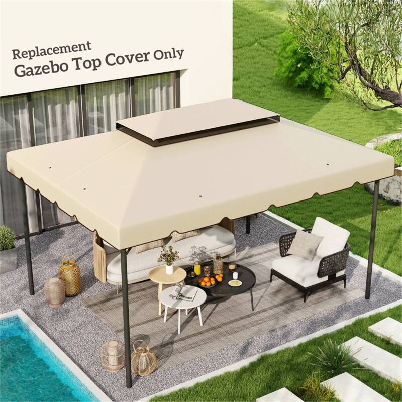 Cream White Replacement Canopy for Outsunny Gazebo Two Tier Polyester Roof with Eight Drainage Holes - 10' L x 10' W x 7.2' H - Beige-Black
