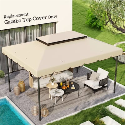 Cream White Replacement Canopy for Outsunny Gazebo Two Tier Polyester Roof with Eight Drainage Holes - 10' L x 10' W x 7.2' H