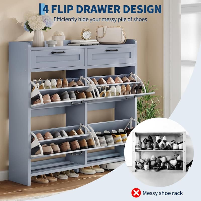 Freestanding Shoe Storage Cabinet Organizer with 4 Flip Drawers for Entryway Hallway Living Room