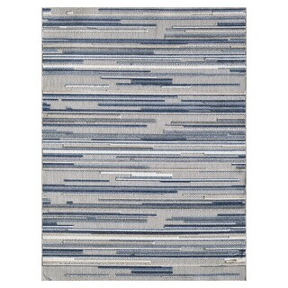 7' x 9' Blue Abstract Striped Indoor Outdoor Area Rug - 6'7