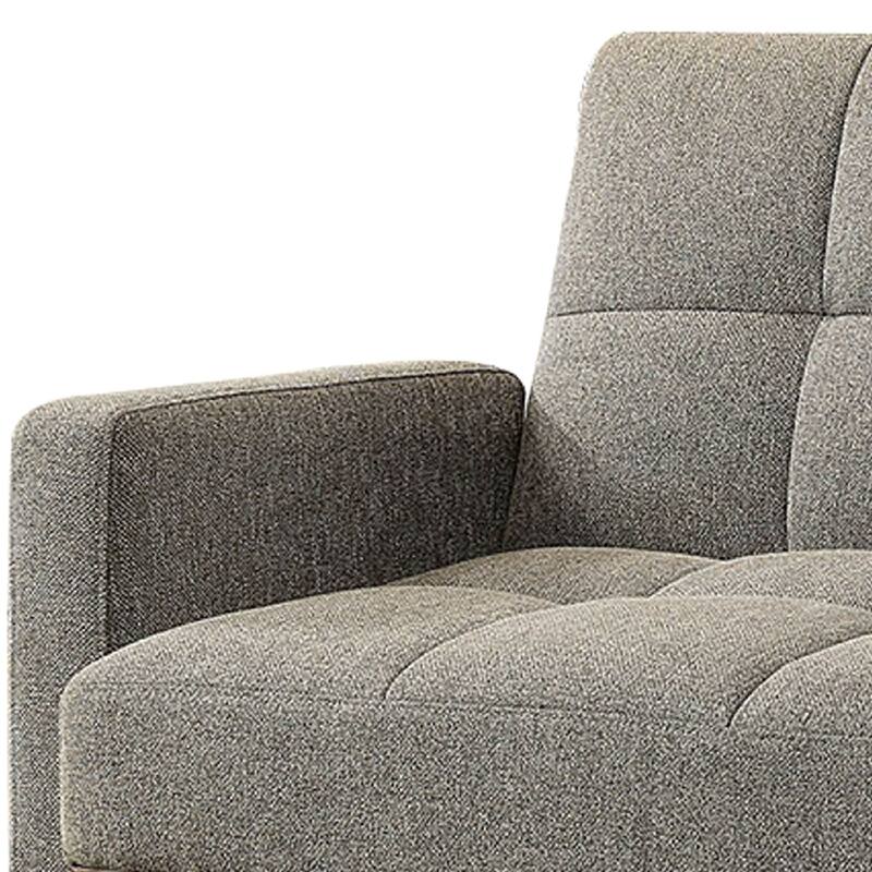 Fabric Upholstered Tufted Futon Sofa with Angled Wooden Legs, Light Gray