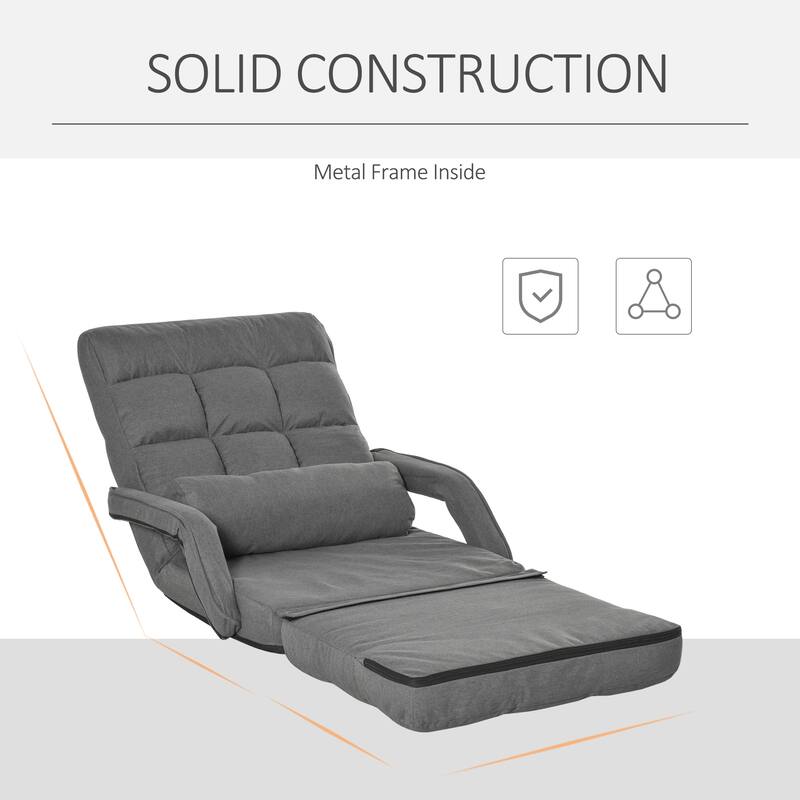Convertible Floor Sofa Bed, Recliner Armchair Upholstered Sleeper Chair with Pillow for Living Room Bedroom Lounge, Grey
