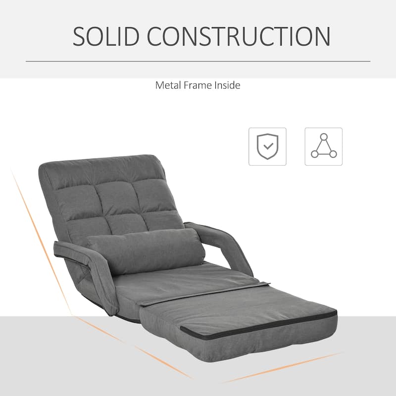 HOMCOM Convertible Floor Sofa Bed, Recliner Armchair Upholstered Sleeper Chair with Pillow for Living Room Bedroom Lounge, Grey