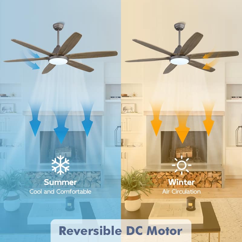 MLiAN Wood Blade LED Ceiling Fan Remote Control 6-Speed DC - 60''