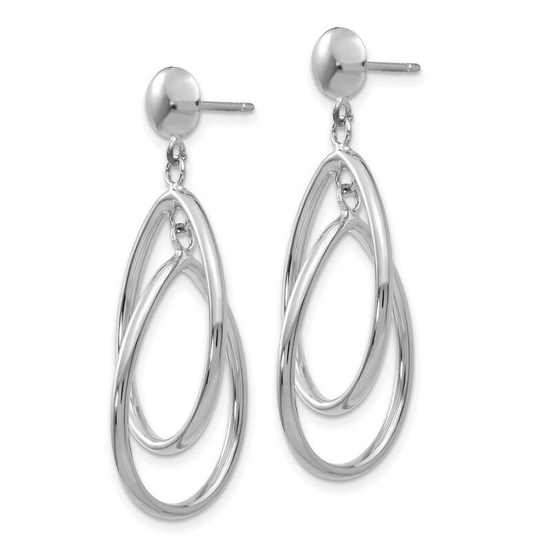 Curata 14k White Gold Polished Oval Dangle Post Earrings 26x16mm