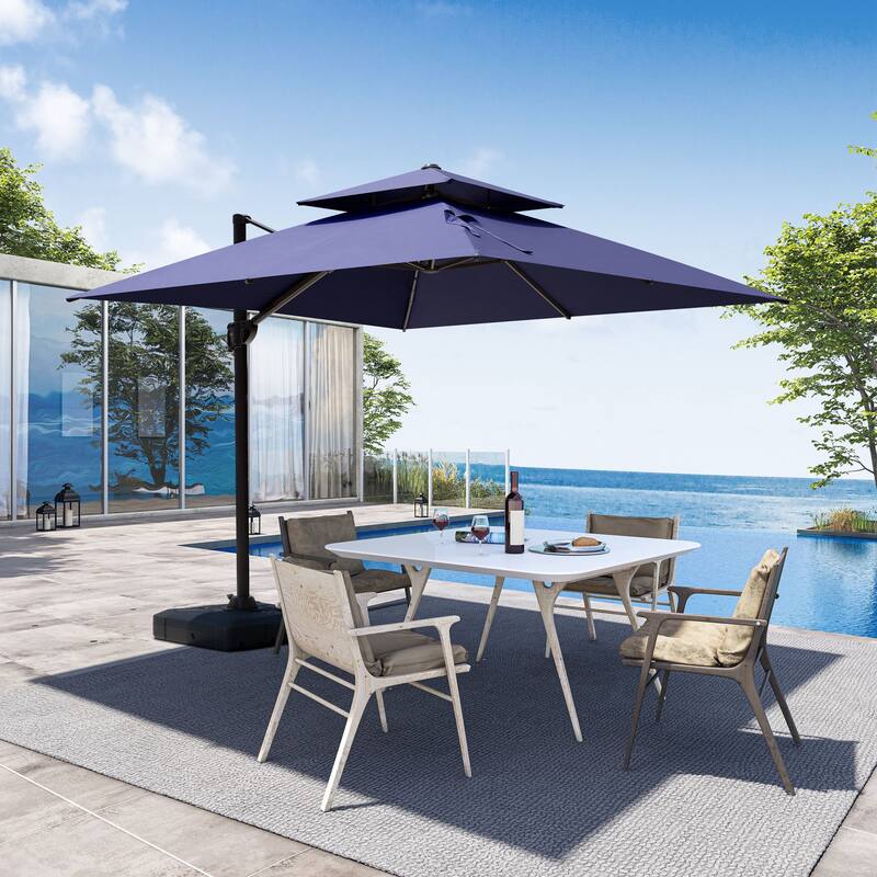 Outdoor 10FT Square Offset Cantilever Patio Umbrella 360-Degree Rotation