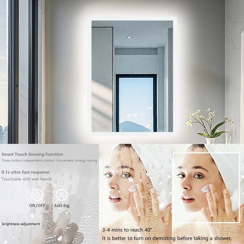 Rectangle Wall LED Bathroom Mirror Backlight Anti-fog Makeup Mirror Horizontal or Vertical
