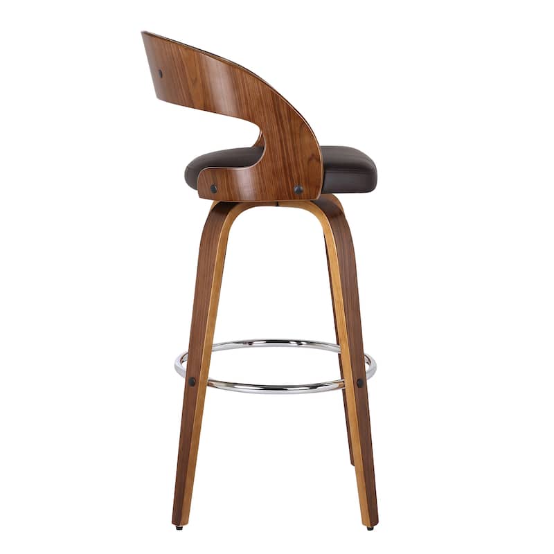 Shelly Mid-Century Swivel Bar Stool, Upholstered Counter Height Chair with Bentwood Legs