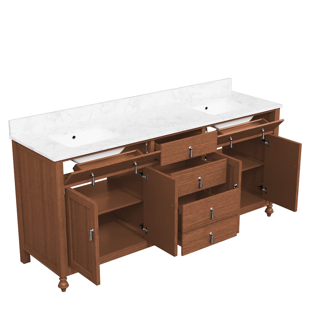 72-Inch Farmhouse Style Bathroom Vanity with Double Ceramic Sink