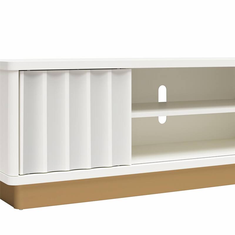 Roomfitters Rene Modern Scalloped TV Stand with Sliding Doors for TVs up to 65 Inches, White
