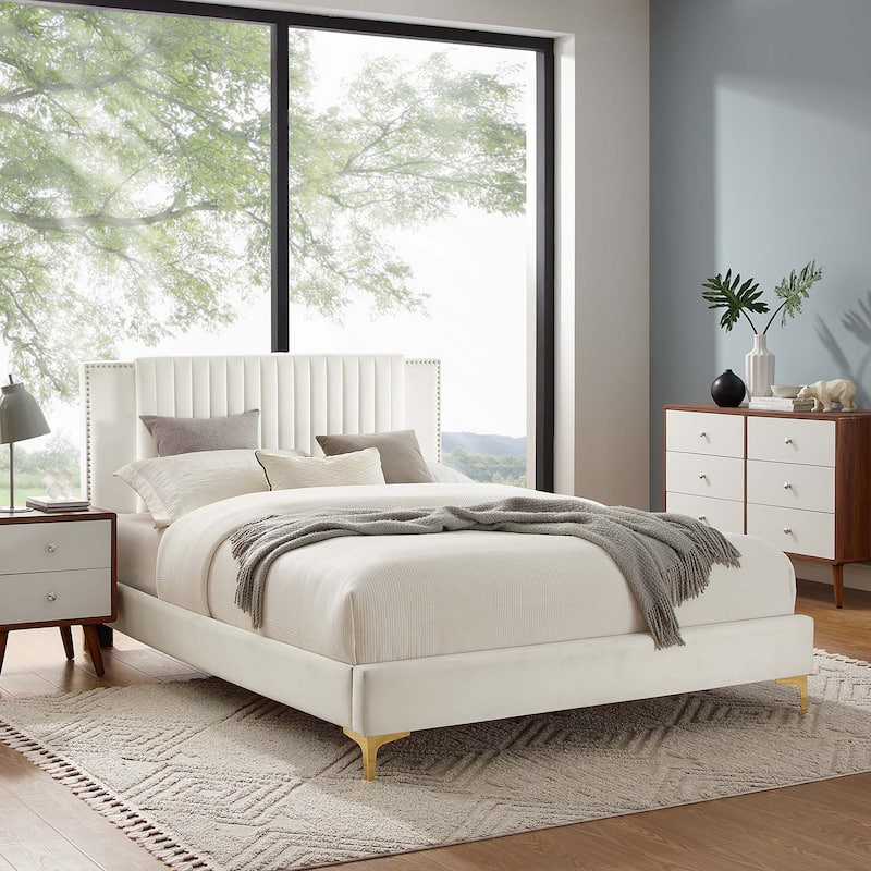 Zahra Channel Tufted Performance Velvet Full Platform Bed - White