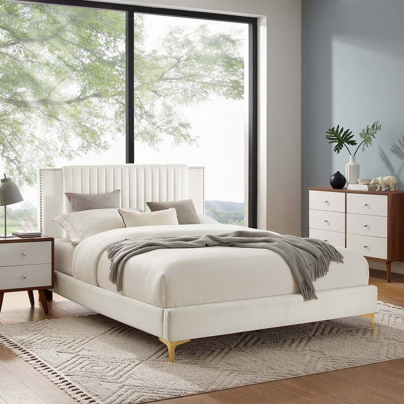 Zahra Channel Tufted Performance Velvet Queen Platform Bed - White