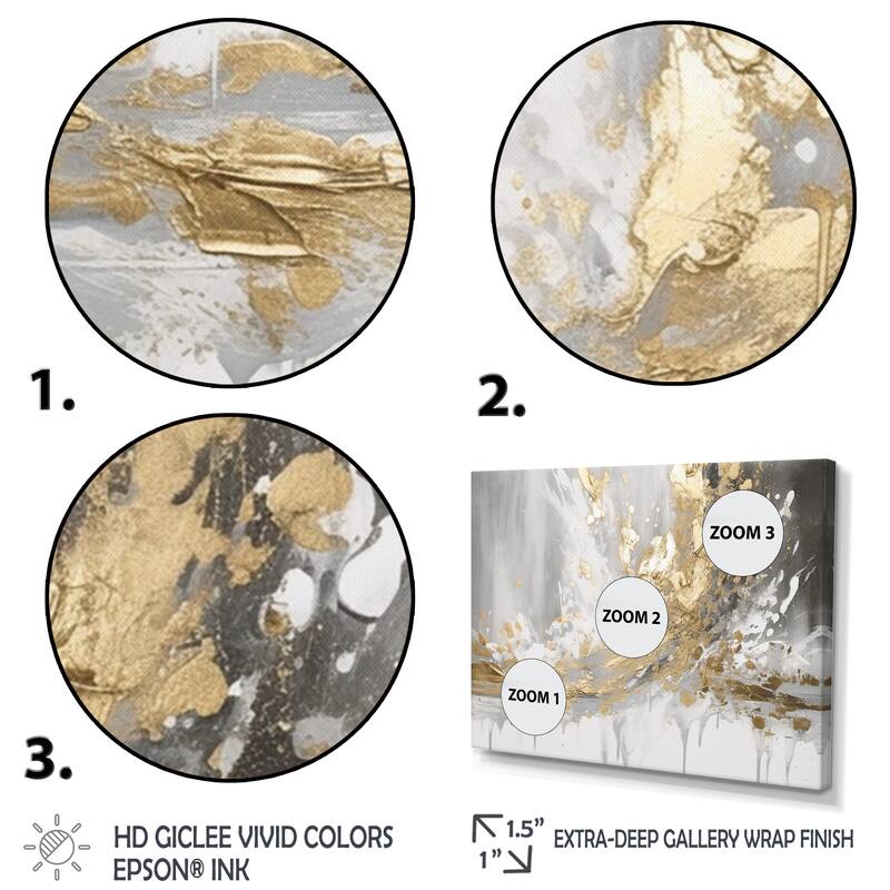 Designart "Gold and White Colliding Abstract" Abstract Painting Canvas Wall Art
